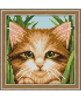 Beldizart Diamond painting kit Green-eye Cat 15х15 cm AM1640