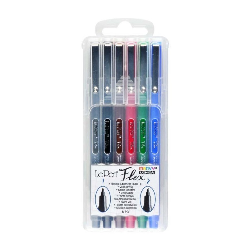 Marvy Uchida MARVY brush tip pens "Le Pen Flex" Primary, 6 colors