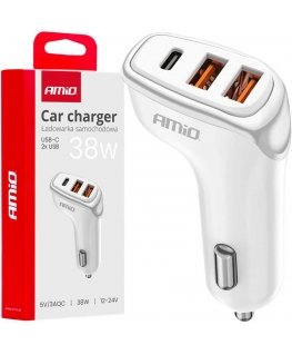 Car charger 2x usb-a + usb-c 38w amio-03886