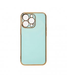 Lighting Color Case for iPhone 12 Pro Max, gel cover with a gold frame, mint