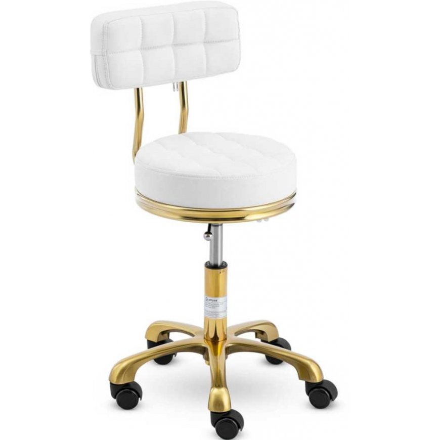 Physa Stool, cosmetic stool with backrest on wheels, up to 150 kg GELA, white and gold – 2