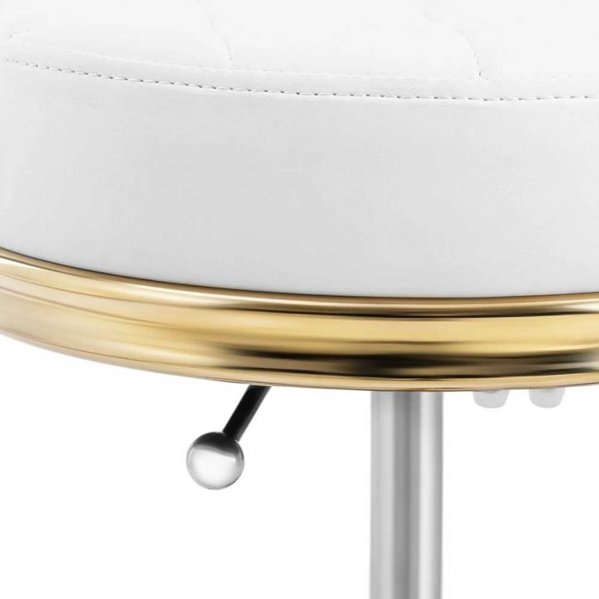 Physa Stool, cosmetic stool with backrest on wheels, up to 150 kg GELA, white and gold – 4