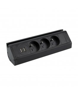 Orno Triple furniture socket with phone holder, USB charger and 1.5 m cable, 3x2P+Z, 2xUSB (Type A, 2.4A), black