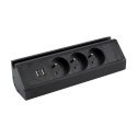 Orno Triple furniture socket with phone holder, USB charger and 1.5 m cable, 3x2P+Z, 2xUSB (Type A, 2.4A), black