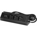 Orno Triple furniture socket with phone holder, USB charger and 1.5 m cable, 3x2P+Z, 2xUSB (Type A, 2.4A), black