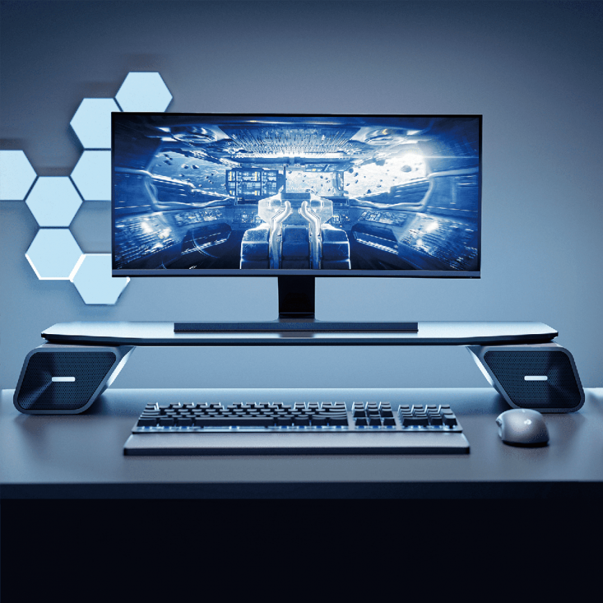 Laikiklis Spacetronik Garso stovas SPP142 monitoriaus garsiakalbiams su RGB – 2