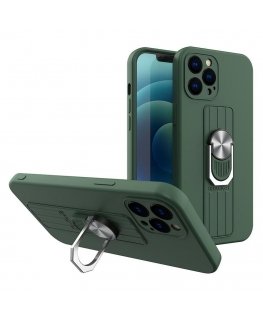 Ring Case silicone case with finger grip and stand for Samsung Galaxy S21+ 5G (S21 Plus 5G) dark green