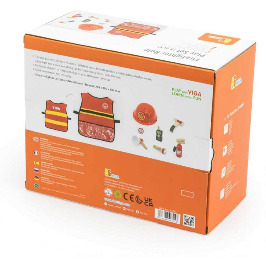Viga Toys Mažo ugniagesio rinkinys Liemenė + Mediniai priedai, 8 vnt. – 5
