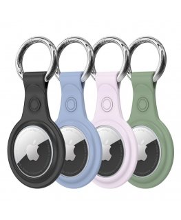 - Dux Ducis 4pcs set Silicone flexible cover keychain loop case for Apple AirTag (Black / Green / Pink / Blue)