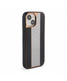 Apple iPhone 15 Diamonds and Leather Case Black