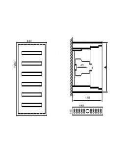 Distribution panel TIBOX 440x1050x115mm 6x16mod., IP54, mesh