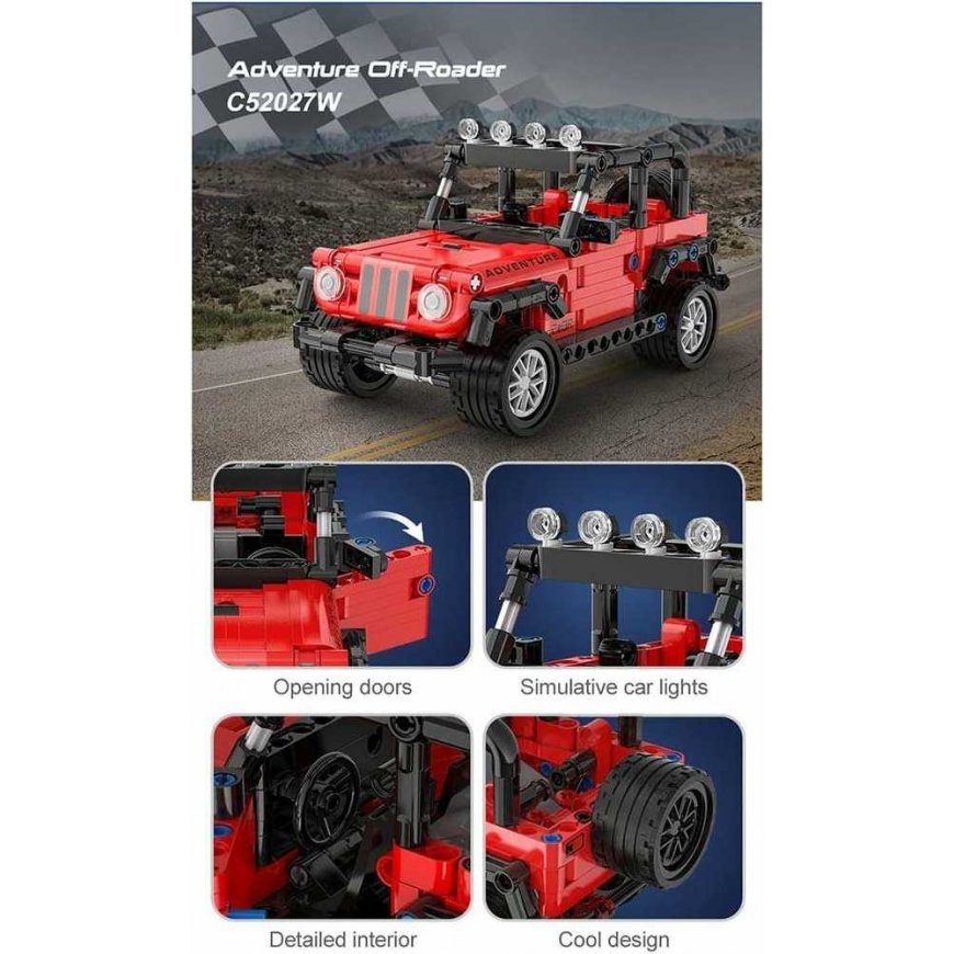 Klocki Konstrukcyjne CaDA Važiuoklė terenowy raudona samochód duże auto Adventure Off-Roader napęd Pull-back 317 dalys – 4
