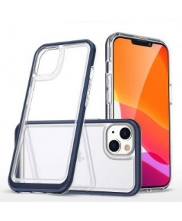 Clear 3in1 case for iPhone 14 Plus silicone cover with frame blue
