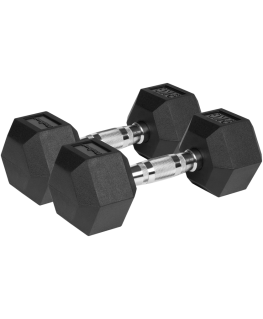 Rubberized cast iron dumbbells HEX 2x9kg, REBEL ACTIVE