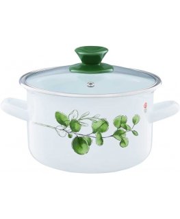 Enamel pot with lid Eucalyptus 16 cm 2 l ENAMEL OLKUSZ