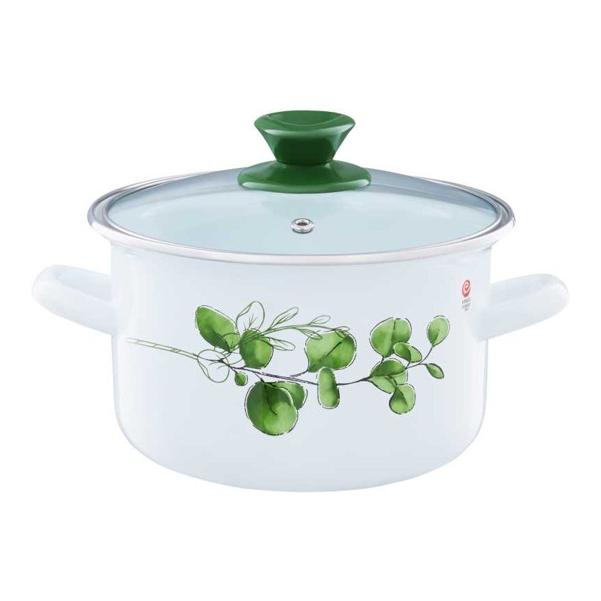 Puodas emaliowany su dangteliu Eukaliptus 16 cm 2 l EMALIA OLKUSZ