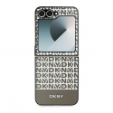 DKNY PU Leather Repeat Pattern Bottom Stripe Samsung Galaxy Z Flip 6 dėklas telefonui rudos spalvos DKNY PU Leather Repeat Pattern Bottom Stripe Samsung Galaxy Z Flip 6 dėklas telefonui rudos spalvos