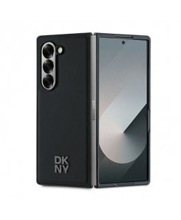 DKNY Magsafe Plain Leather Metal Stack Logo Case for Samsung Galaxy Z Fold 6 - Black