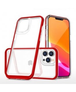 Clear 3in1 case for iPhone 14 Pro Max silicone cover with frame red