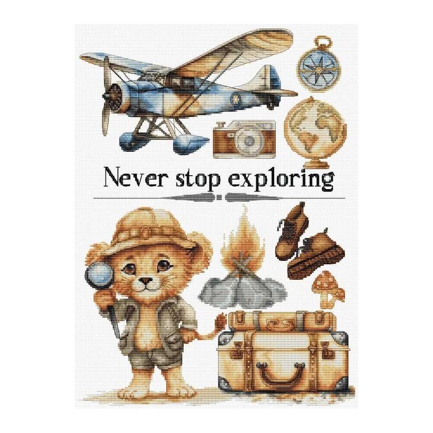 luca S Suskaičiuotas dygsnio kryželiu rinkinys „Never Stop Exploring“ 25x35cm SB1408