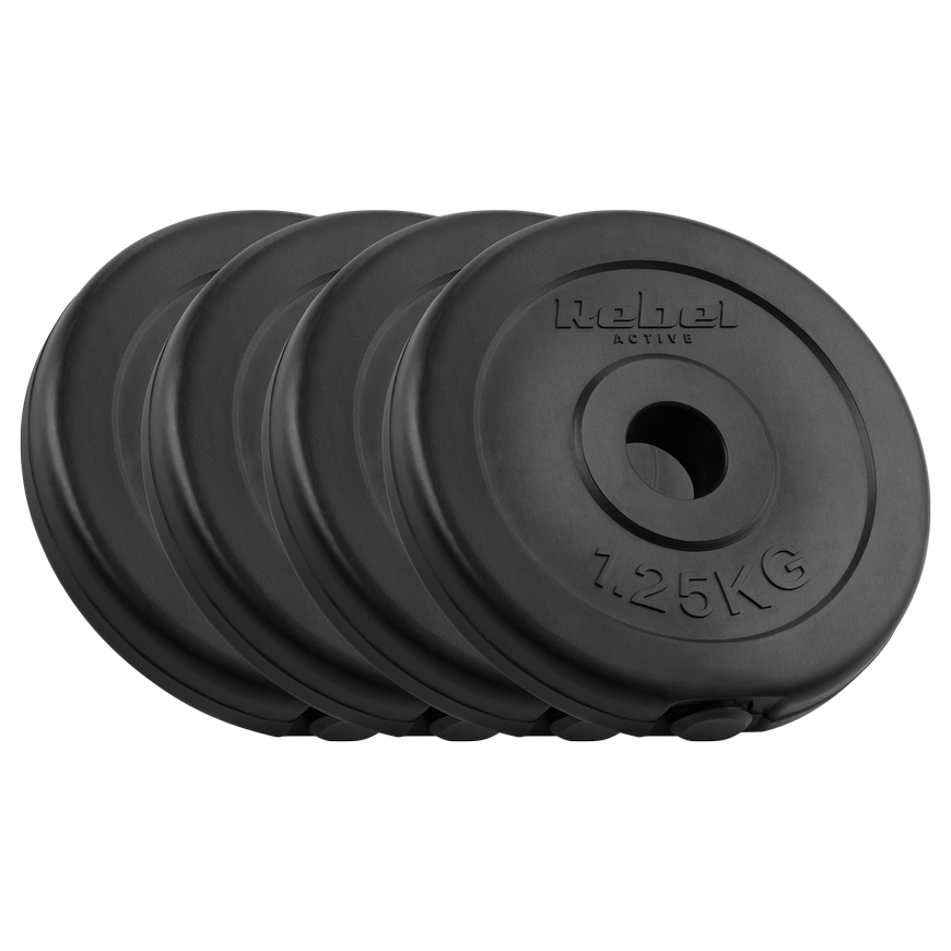 Bituminių svarelių rinkinys 4x1.25kg, skylė 31mm, klasikinė plokštė, REBEL ACTIVE