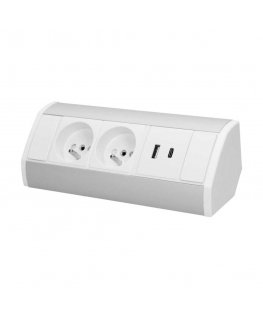 Orno Furniture socket 2x2P+Z, 2xUSB (type A+C 2.4A), white and silver