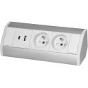 Orno Furniture socket 2x2P+Z, 2xUSB (type A+C 2.4A), white and silver Orno Furniture socket 2x2P+Z, 2xUSB (type A+C 2.4A), white and silver