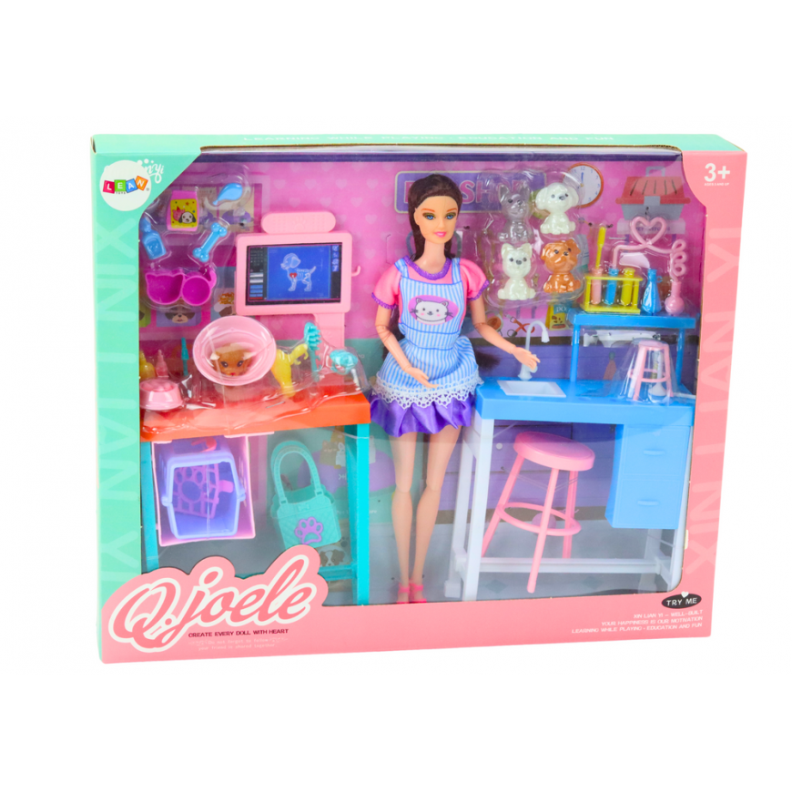 Lean Toys Lėlių rinkinys Veterinarijos priežiūra Biuro baldų aksesuarai Gyvūnai – 5