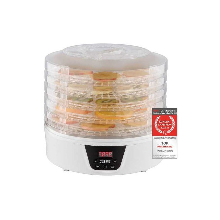 TZS First Austria Food Dehydrator, 380W Max, 5 Round Layer, Digital Timer+Temp FA-5126-8 – 2