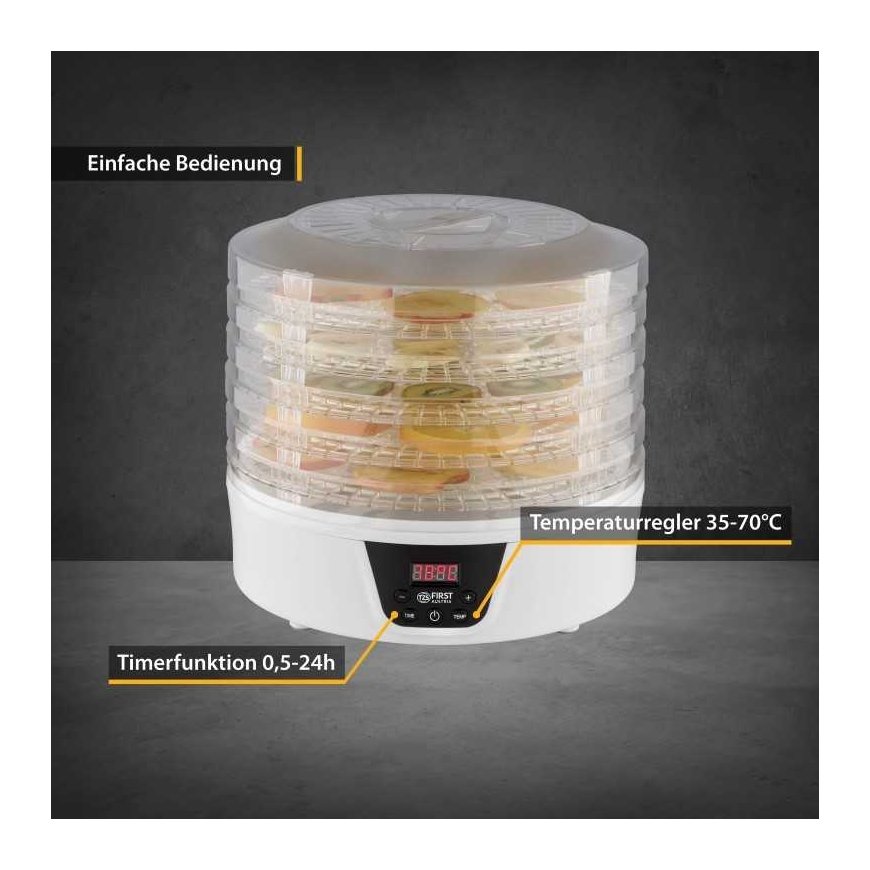 TZS First Austria Food Dehydrator, 380W Max, 5 Round Layer, Digital Timer+Temp FA-5126-8 – 4