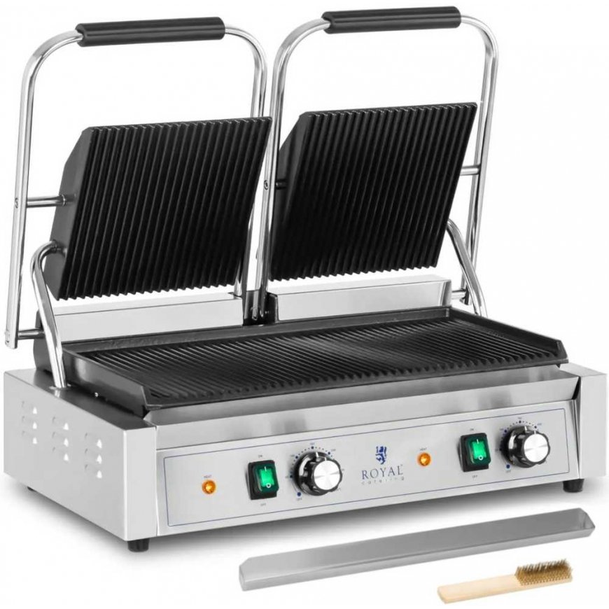 Royal Catering Dvipusės kontaktinės grotelės su grioveliais 3600 W