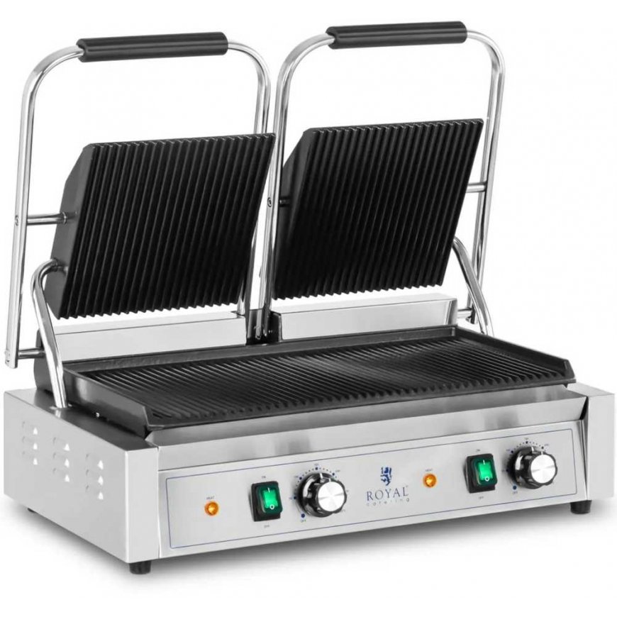 Royal Catering Dvipusės kontaktinės grotelės su grioveliais 3600 W – 2