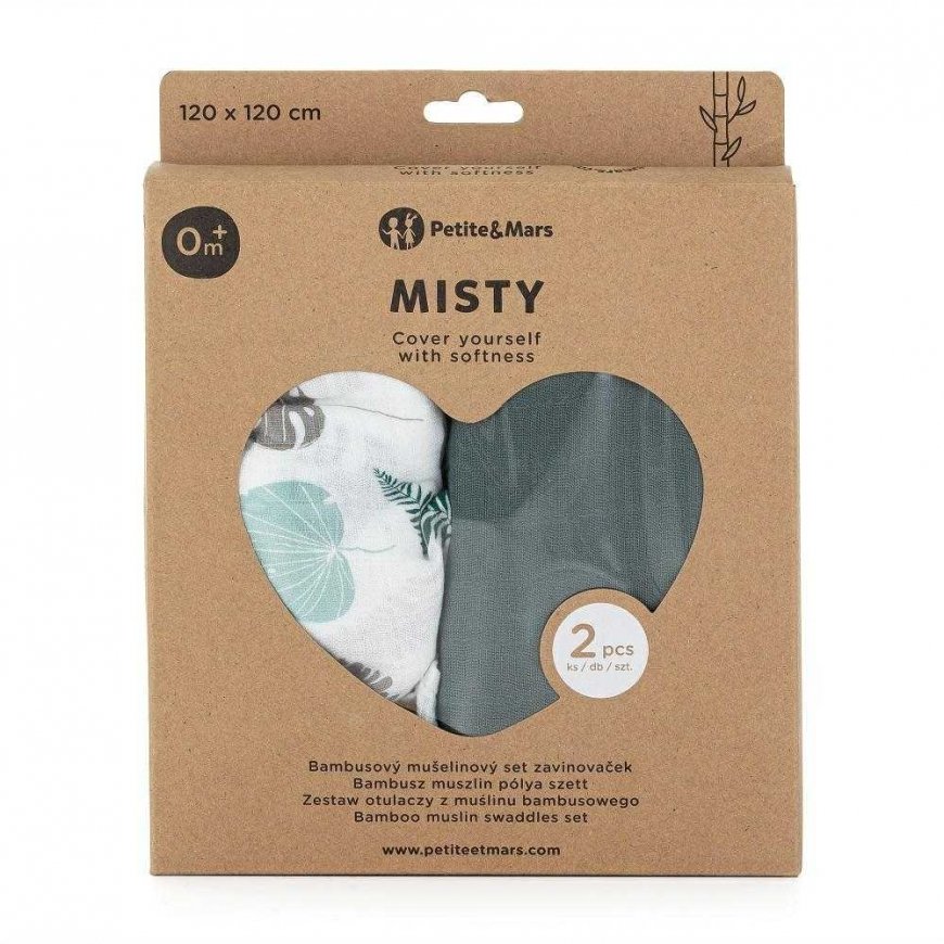 Petite&Mars Misty - bambuko muslino vytinys, 2 rinkinys | Žalias – 4