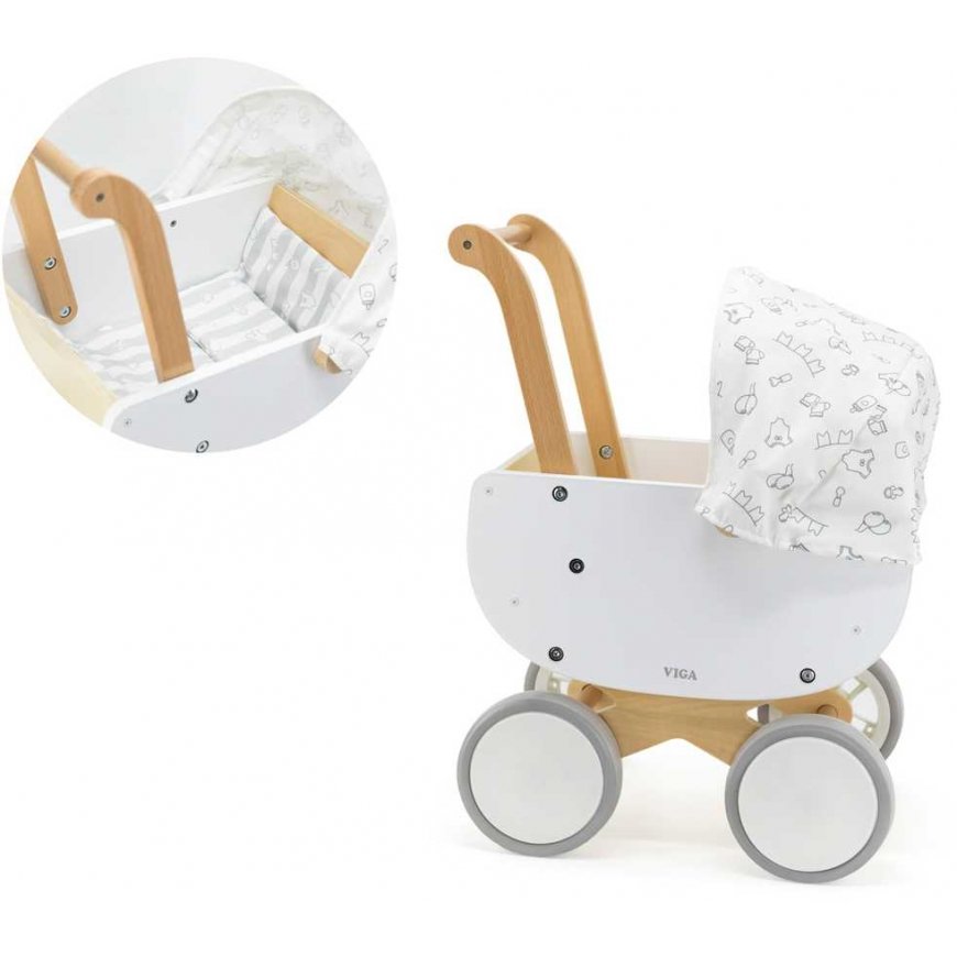 Viga Toys Wooden doll carriage with cradle – 2