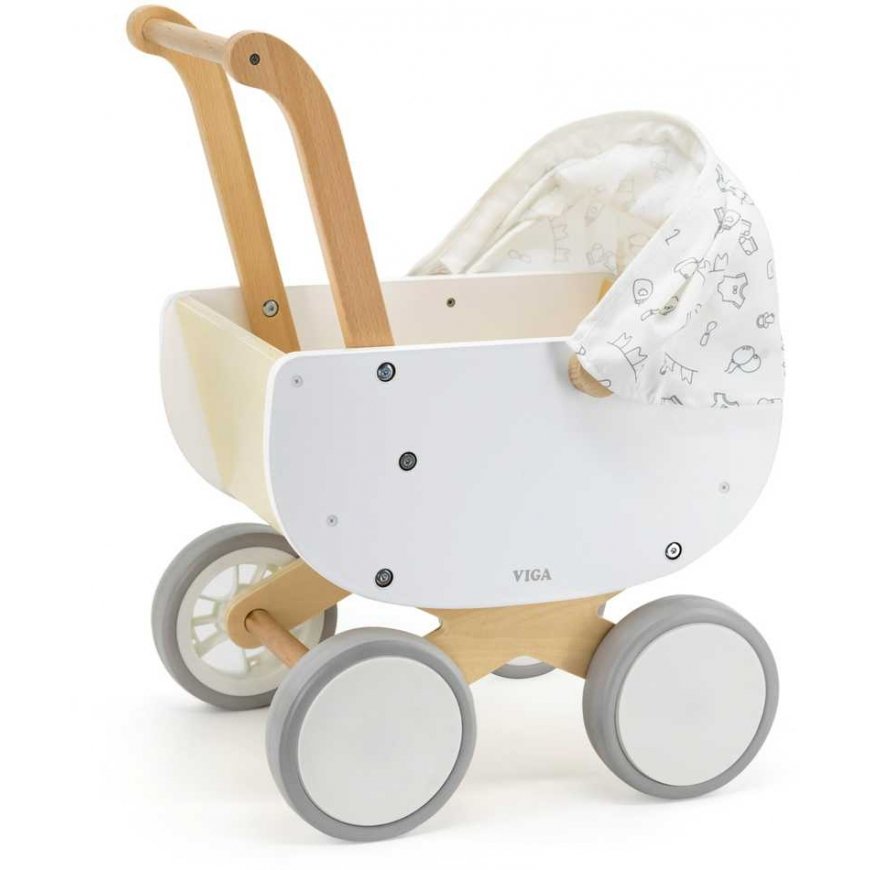 Viga Toys Medinis lėlių vežimėlis su lopšiu – 4