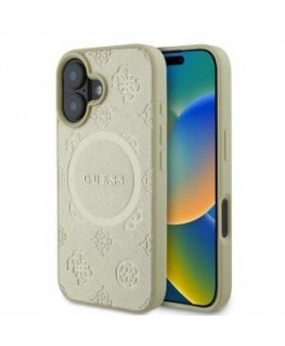 Guess Saffiano Peony Stamp MagSafe Case for iPhone 16 Gold