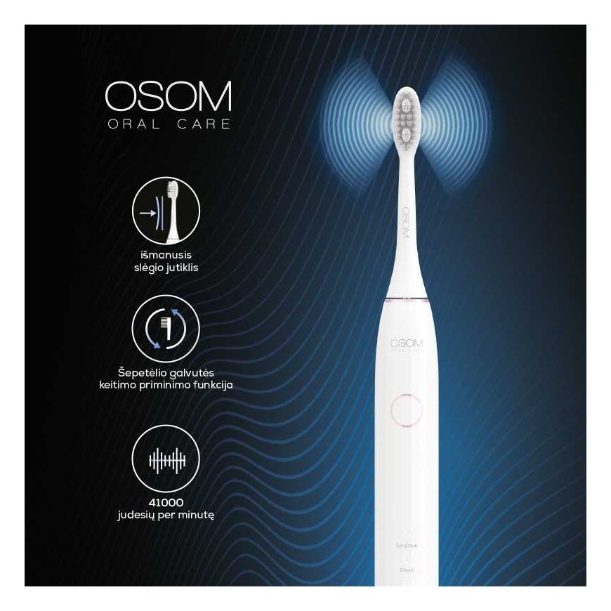Osom Oral Care Įkraunamas, elektrinis, garsinis dantų šepetėlis, baltas OSOMORALV10WH