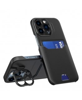 Leather Stand Case for iPhone 14 Pro Max cover card wallet with stand black