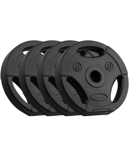 Bituminių svarelių rinkinys 4x2.5kg, skylė 31mm, plokštė su rankenomis, REBEL ACTIVE