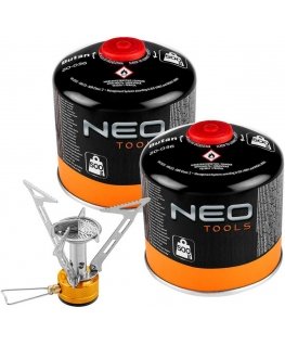 Neo Tools Turistinis dujų degiklis + 2 dujų kasetės 20-036