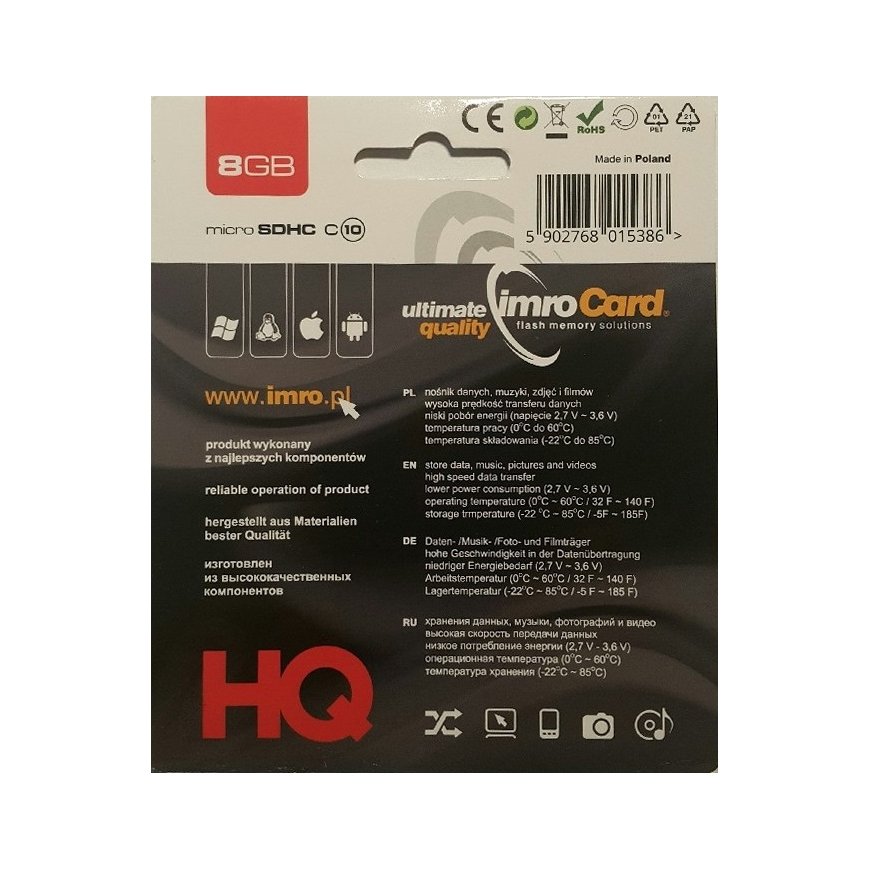 IMRO 10/8G zibatmiņa 8 GB MicroSDHC Klases 10 – 2