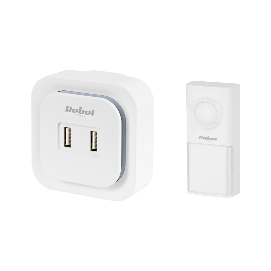 Rebel wireless doorbell with 230 V plug (36 melodies, 2 USB sockets)