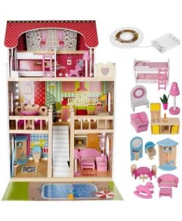 Marka Niezdefiniowana Wooden dollhouse - villa with pool D11251