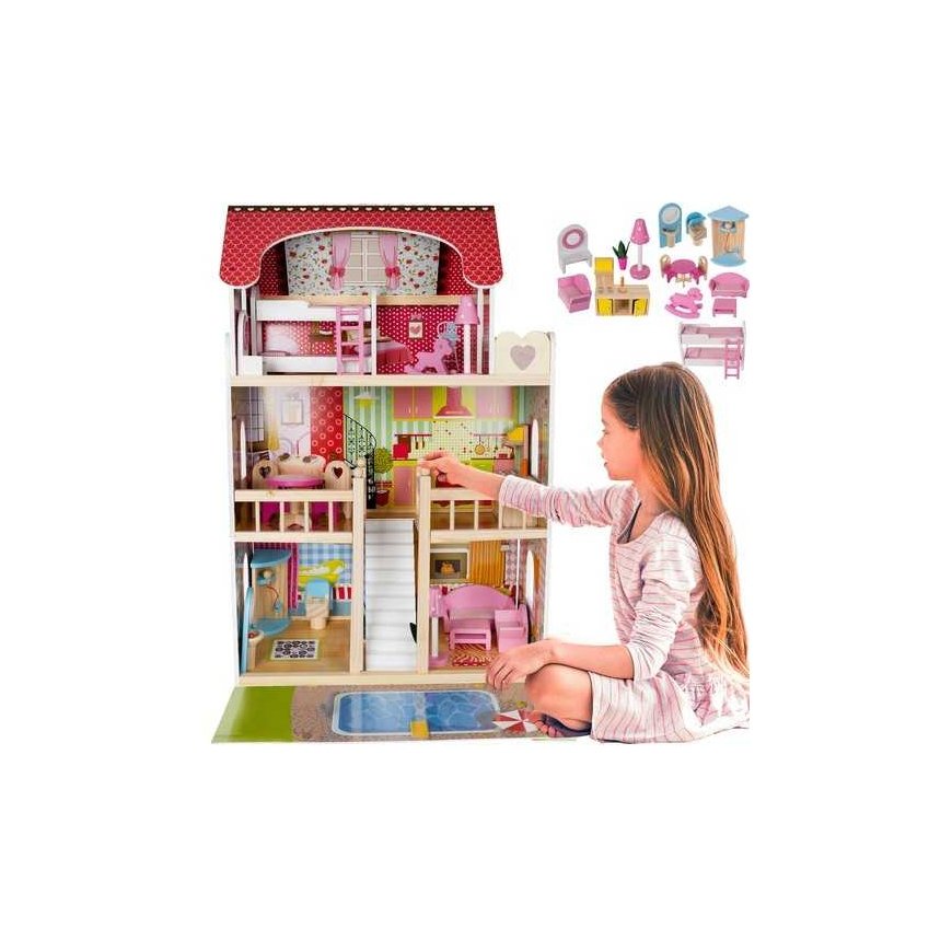 Marka Niezdefiniowana Wooden dollhouse - villa with pool D11251 – 5