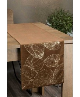 Eurofirany BLINK / 16 Velvet table runner with large leaf pattern, 35X220 cm, color: brown
