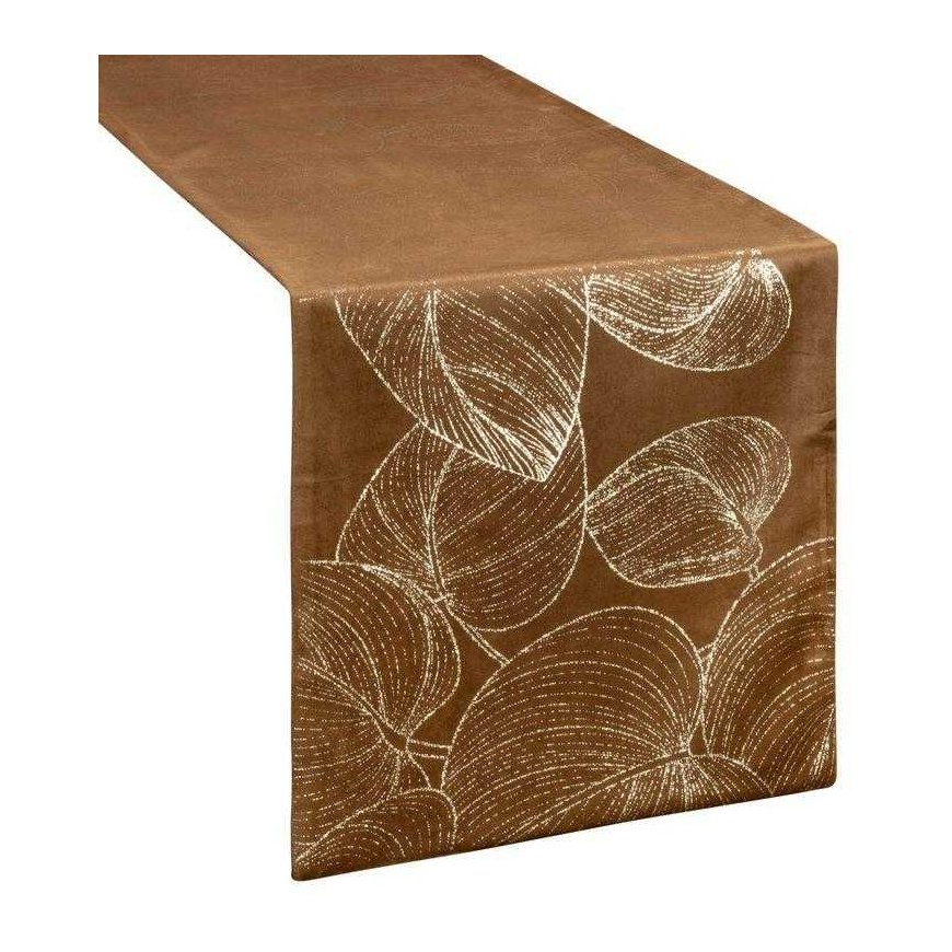 Eurofirany BLINK / 16 Velvet table runner with large leaf pattern, 35X220 cm, color: brown – 2