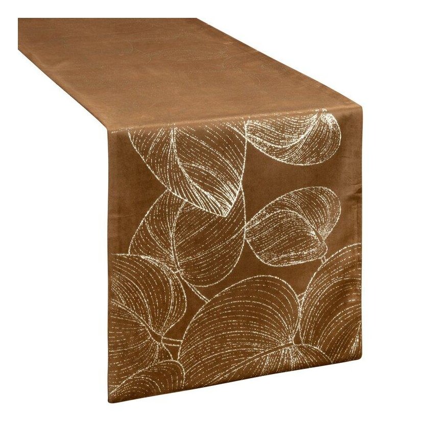 Eurofirany BLINK / 16 Velvet table runner with large leaf pattern, 35X220 cm, color: brown – 5