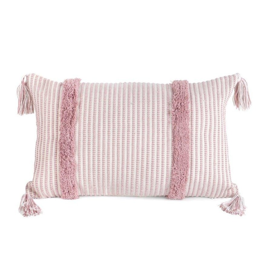 Eurofirany TERRA COLLECTION AVINION Pillow cover made of thick cotton fabric with fringes in the corners, 30X50 cm, color: pink – 2