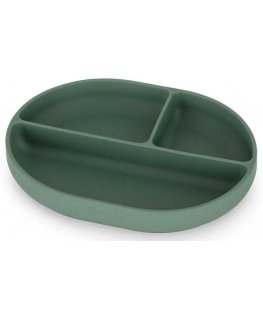 Petite&Mars Take&Match - silicone plate with compartments and suction cup, oval | Misty Green