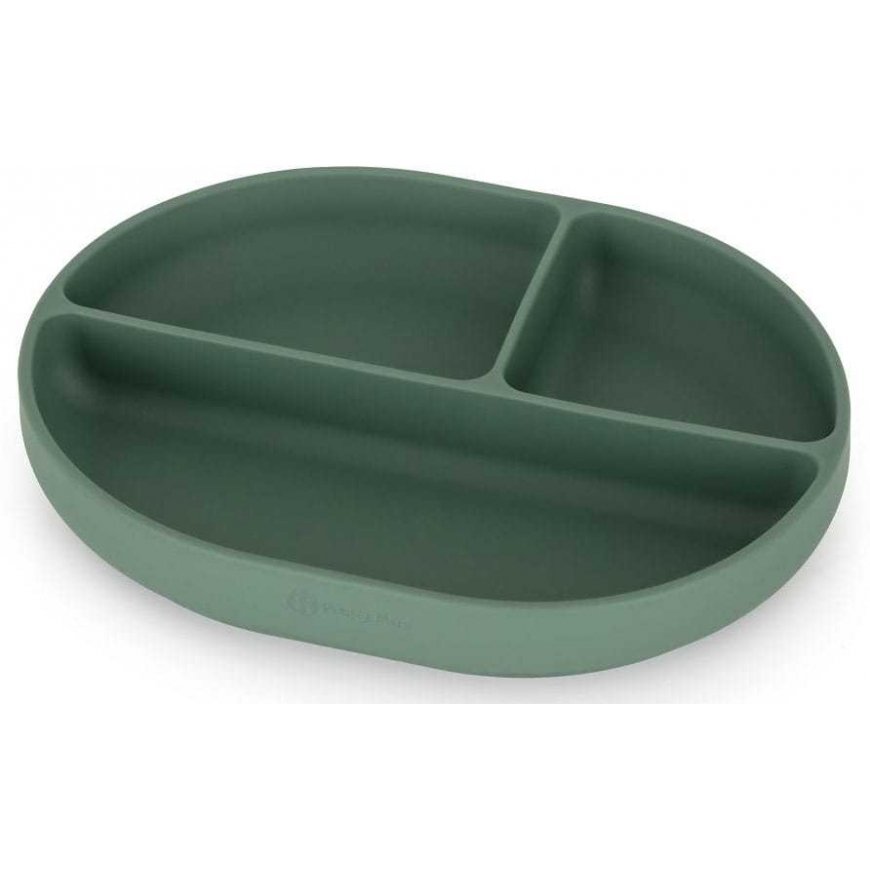 Petite&Mars Take&Match - silicone plate with compartments and suction cup, oval | Misty Green